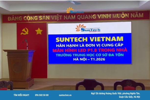 Màn hình LED trường học P1.8 trong nhà - cho phòng họp THCS Đa Tốn (ảnh: Suntech)