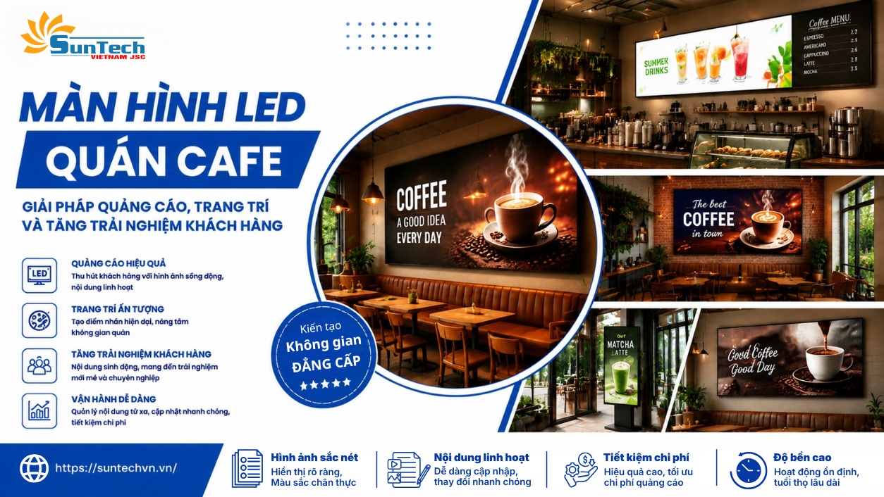 Màn Hình LED Quán Cafe: Giải Pháp Quảng Cáo, Trang Trí Và Tăng Trải Nghiệm Khách Hàng
